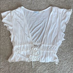 White v-Neck Top with Drawstring